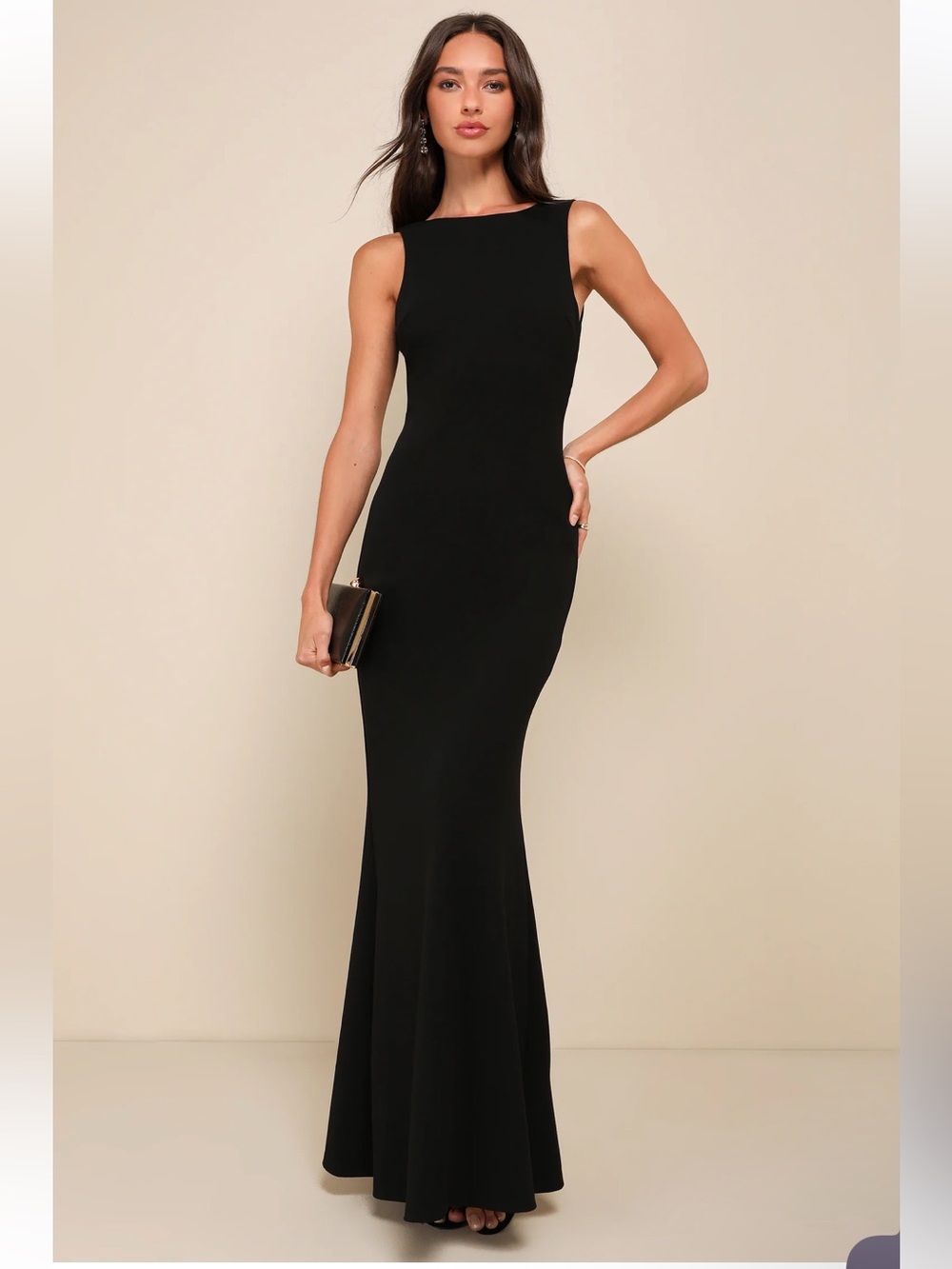 NWT Lulus Love In Your Eyes Black Knotted Mermaid Maxi Dress